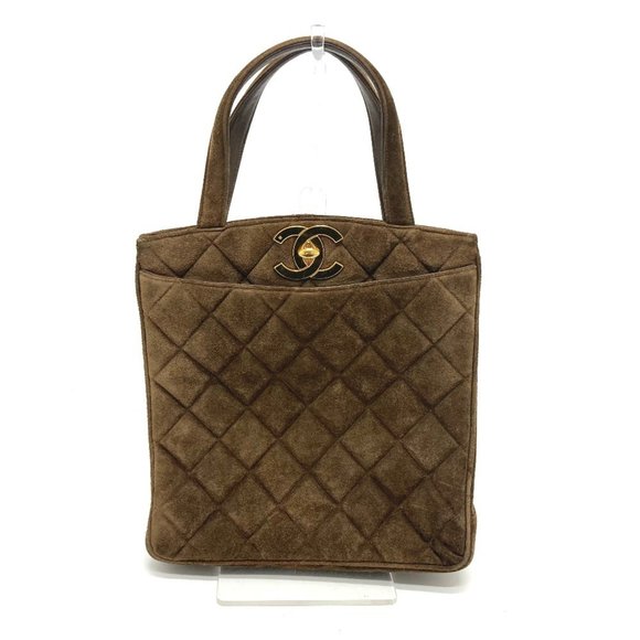 CHANEL CC Coco Mark Matelasse Vertical Tote Handbag, Suede, Women's, Brown - Picture 1 of 13